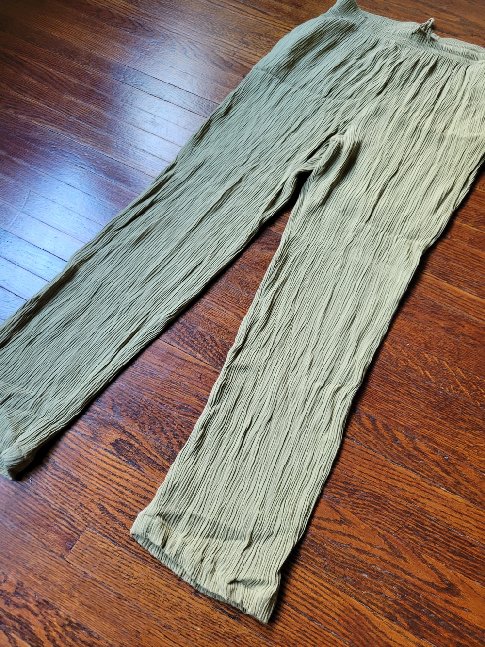 Sag Harbor Women’s Crinkle Straight Leg Pants, Elastic Waist Lime Sz M Boho - Picture 4 of 17